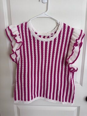 Entro Pink White Stripe Sweater Blouse